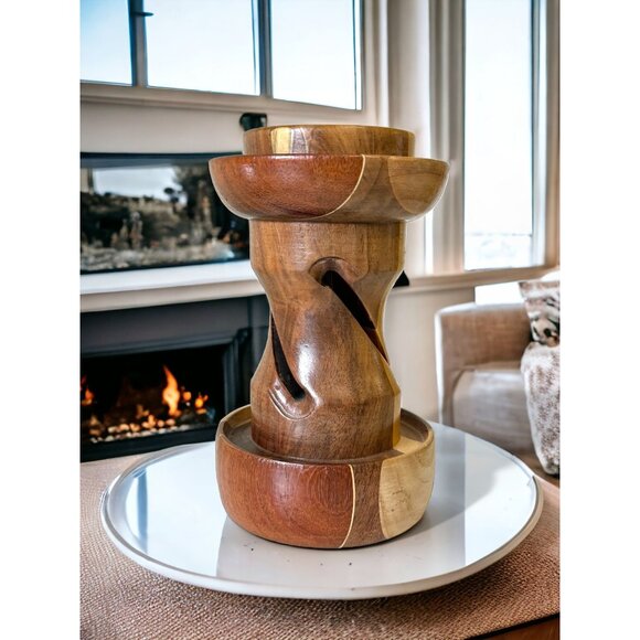 MWC By Monty Other - Vintage MWC 1999 By Monty Round Pillar Candle Holder Hand Carved Wooden